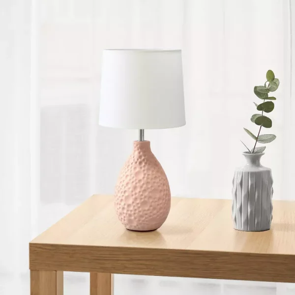 14.17" Traditional Ceramic Texture Thumbprint Tear Drop Table Desk Lamp with Tapered Shade - Creekwood Home - Image 2