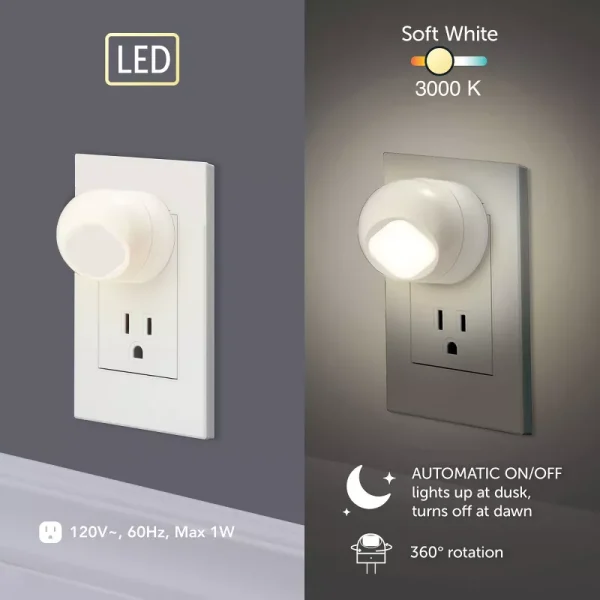 2 pack LED Auto On/Off Rotating Night Lights: Wall Plug Nightlight for Kids', Plugin, White, No Assembly Required - Image 3